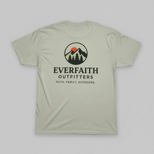 EverFaith Outfitters Mountain Sunrise Back Graphic Tee – Faith. Family. Outdoors. Shirt ￼